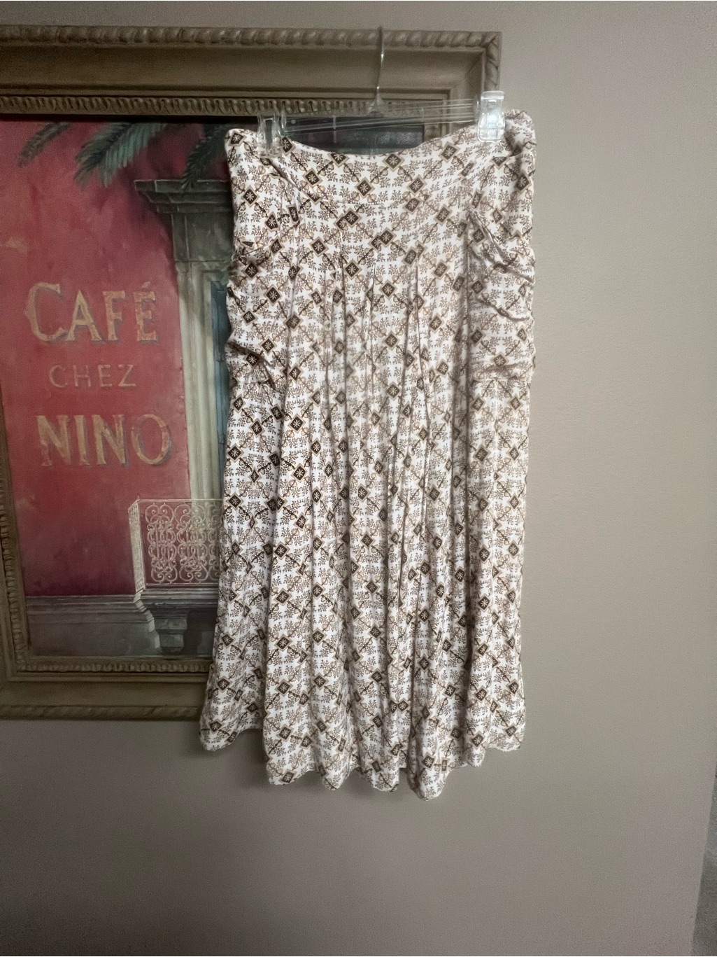 Free People Cream And Brown Geometric Wide Leg Cropped Pants